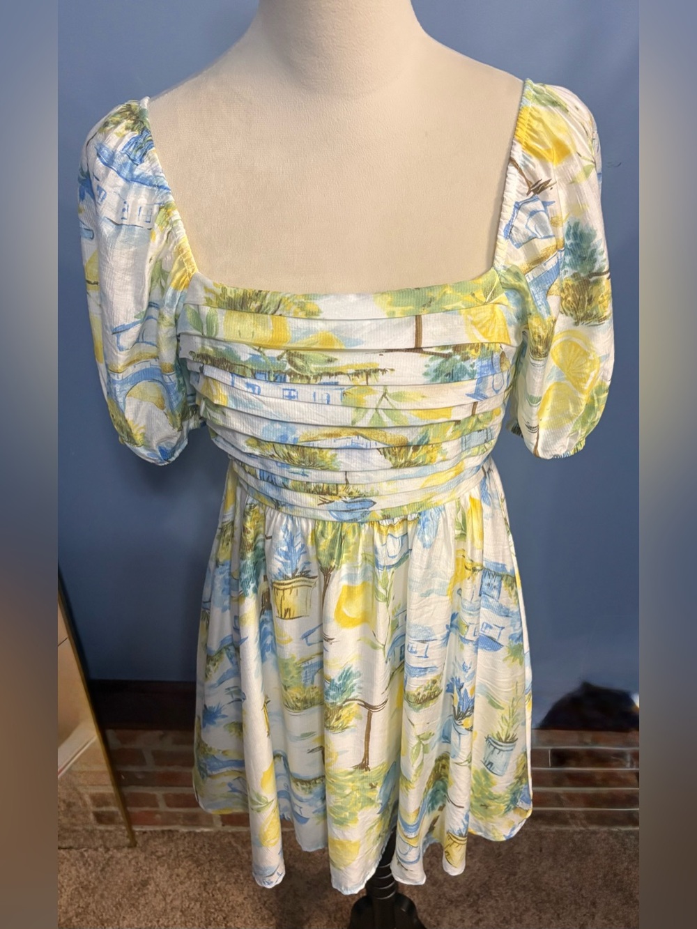 Women's White Floral Print Puff-Sleeve Dress
